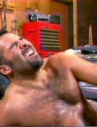 Sexy hairy gay couple sucking cock in the garage